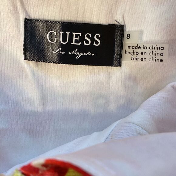 Guess Los Angeles Floral Watercolor Print Zip Front Dress Bow Back Size 8 - Picture 12 of 12